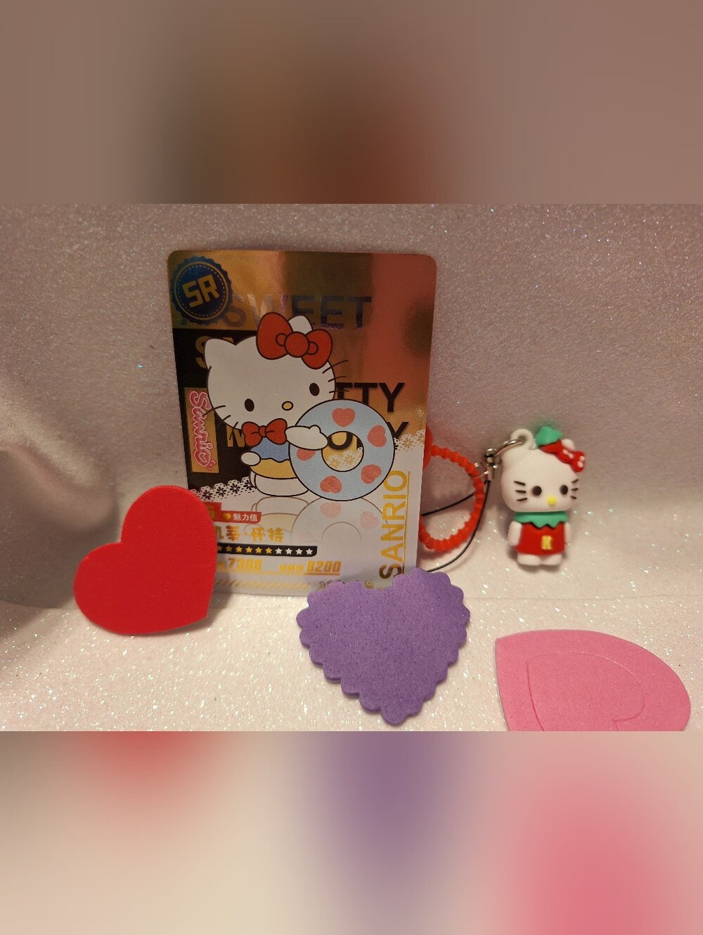 Hello Kitty Set Keychain Zipper Pull And Trading Card New